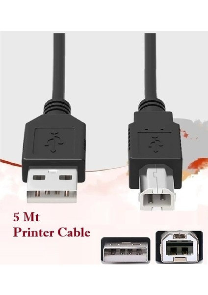 Printer Cable USB 2.0 Yazıcı Kablosu Hp Epson Canon Xerox Brother 5 Metre