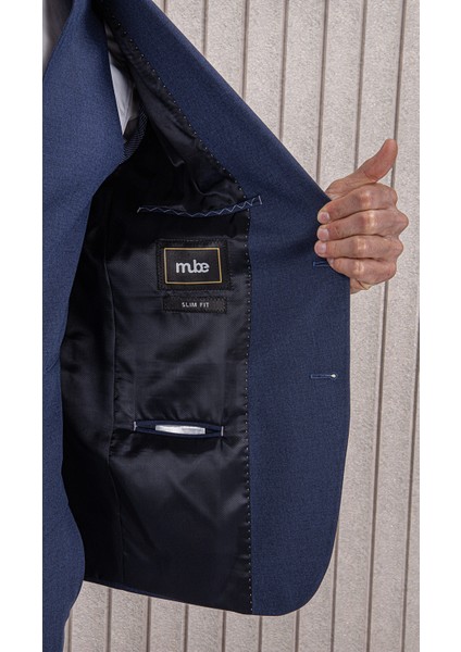 Erkek Likralı Slim Fit Sivri Yaka Yelekli Takım Elbise