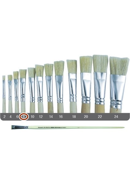 Sert Kıl Yassı Fırça 258 No:8 Uzun Sap - 2 Adet