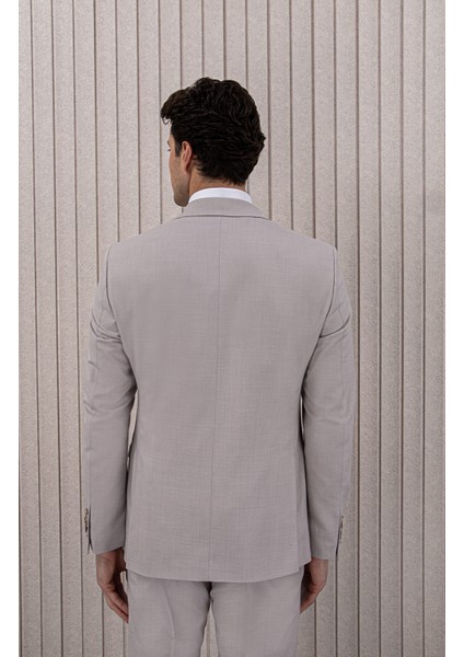 Erkek Likralı Slim Fit Sivri Yaka Yelekli Takım Elbise