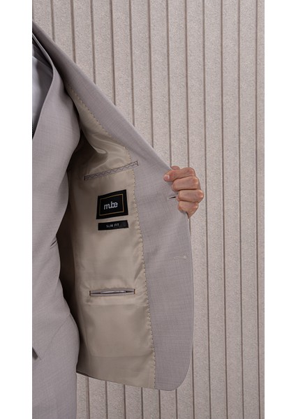 Erkek Likralı Slim Fit Sivri Yaka Yelekli Takım Elbise