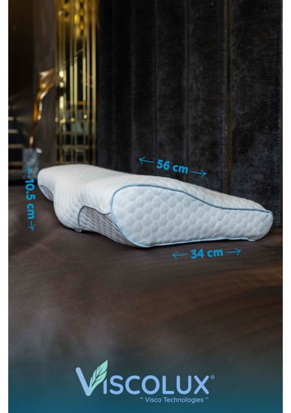 Servikal Boyun Destekli Ortopedik Yastık - Boyun Düzleşmesi Visco Yastık 56X34X10,5 Mavi