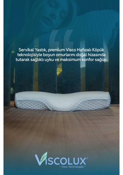 Servikal Boyun Destekli Ortopedik Yastık - Boyun Düzleşmesi Visco Yastık 56X34X10,5 Mavi
