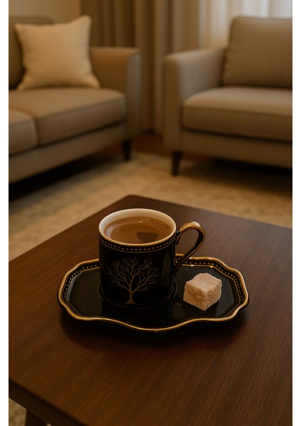 12 Parça Porselen Lüks ve Şıklığın Buluştuğu Nokta: Siyah & Altın Kahve Fincan Takımı ☕✨