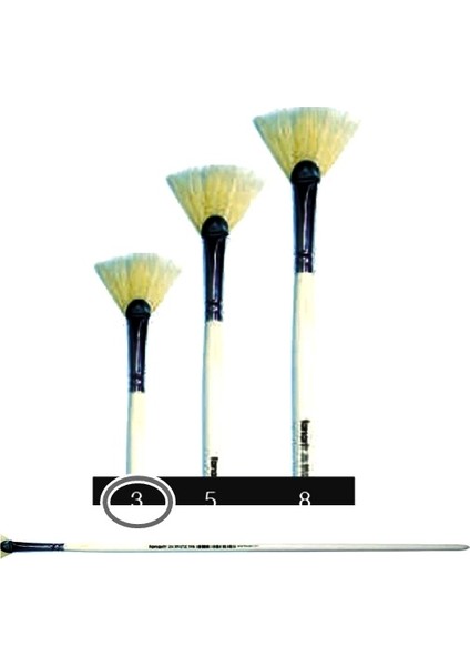 Sert Kıl Yelpaze Fırça 268 No:3 Uzun Sap - 2 Adet