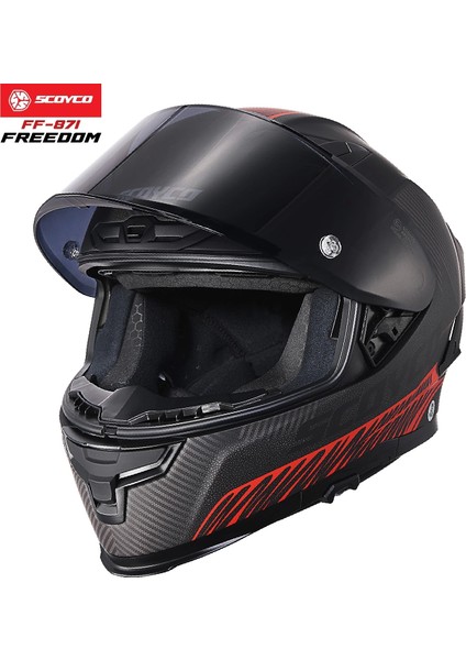 FF-871 Freedom Mat Siyah-Kırmızı Güneş Vizörlü Kapalı Kask (Siyah Camlı) modelleri