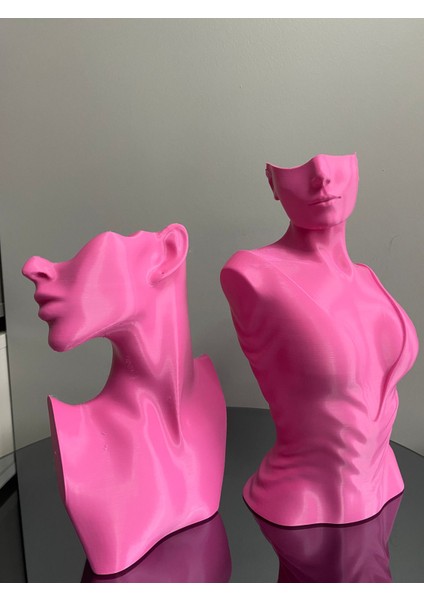 Pembe Renk Dekoratif Takı Mankeni 2'li Set Takı Teşhir Standı 30 ve 23 cm Takı Organizer Küpe Kolye