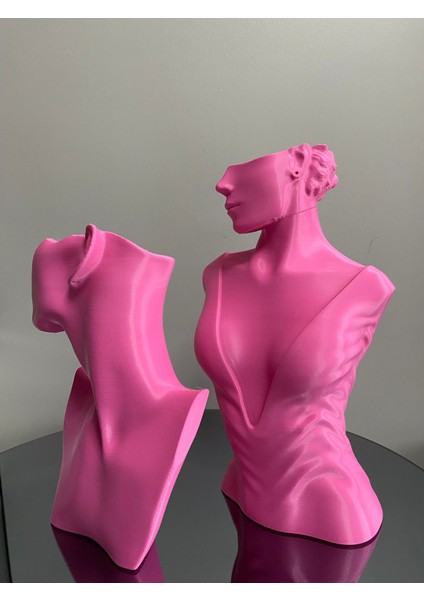 Pembe Renk Dekoratif Takı Mankeni 2'li Set Takı Teşhir Standı 30 ve 23 cm Takı Organizer Küpe Kolye