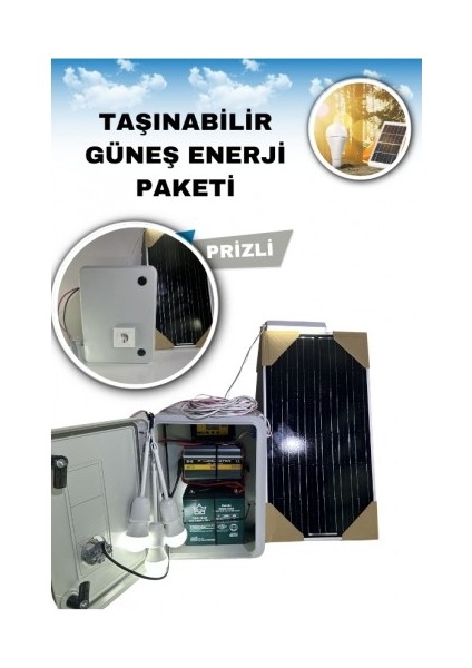 Taşınabilir 12V Buzdolabı+Tv+3 Lamba ve Cep Telefonu Şarj Güneş Enerji Sistemi