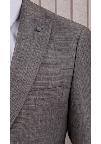 Erkek Likralı Slim Fit Sivri Yaka Yelekli Takım Elbise