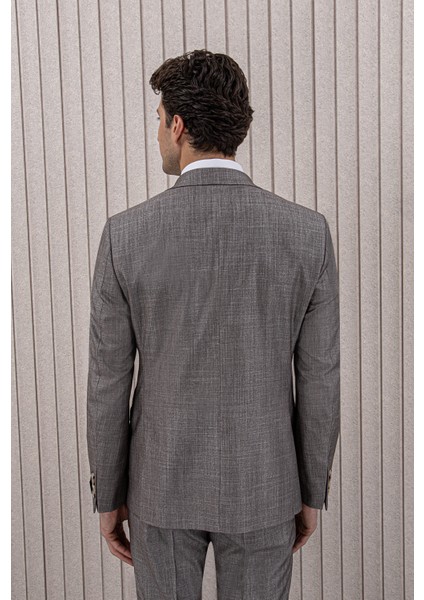 Erkek Likralı Slim Fit Sivri Yaka Yelekli Takım Elbise