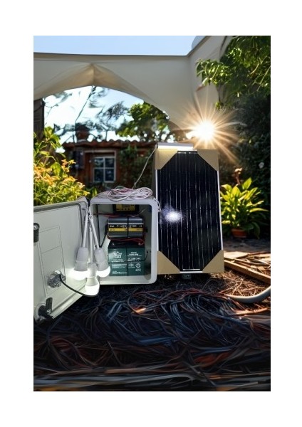 Taşınabilir 12V Buzdolabı+Tv+3 Lamba ve Cep Telefonu Şarj Güneş Enerji Sistemi