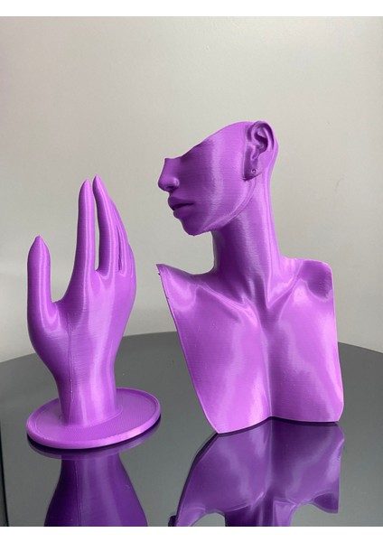 Mor Renk Dekoratif Takı Mankeni ve El 2'li Set Takı Teşhir Standı 21 ve 18 cm Takı Organizeri Küpe