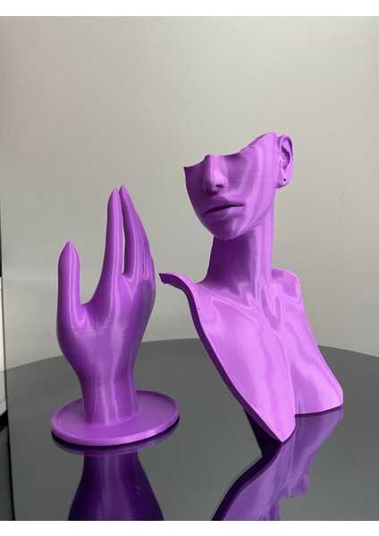 Mor Renk Dekoratif Takı Mankeni ve El 2'li Set Takı Teşhir Standı 21 ve 18 cm Takı Organizeri Küpe modelleri