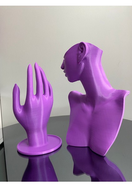 Mor Renk Dekoratif Takı Mankeni ve El 2'li Set Takı Teşhir Standı 21 ve 18 cm Takı Organizeri Küpe fırsatları