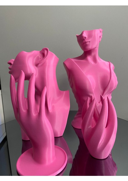 Pembe 4lü Set Dekoratif Takı Organizer Manken Standı Makyaj Mücevher Kolye Tasarım Sergi Yüzük