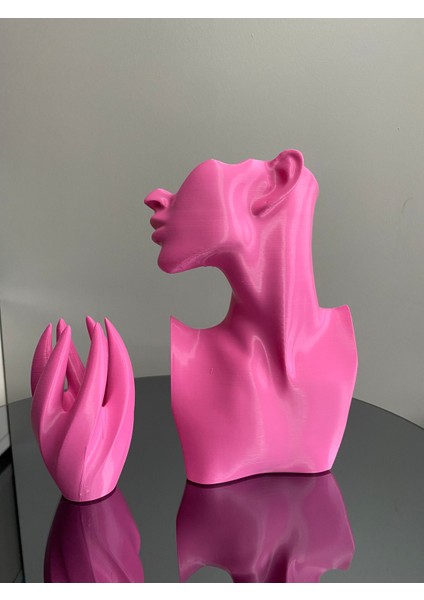 Pembe Renk Dekoratif Takı Mankeni ve El 2'li Set Takı Teşhir Standı 23 cm Takı Organizeri Küpe Kolye
