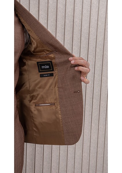 Erkek Likralı Slim Fit Sivri Yaka Yelekli Takım Elbise