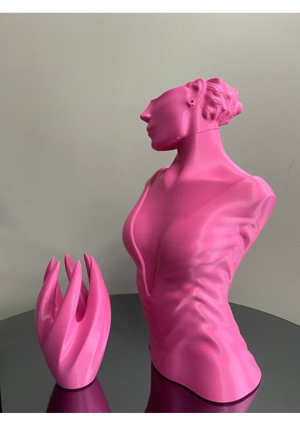 Pembe Renk Dekoratif Takı Mankeni ve El 2'li Set Takı Teşhir Standı 30 cm Takı Organizeri Küpe Kolye