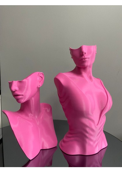 Pembe Renk Dekoratif Takı Mankeni 2'li Set Takı Teşhir Standı 30 ve 21 cm Takı Organizer Küpe Kolye