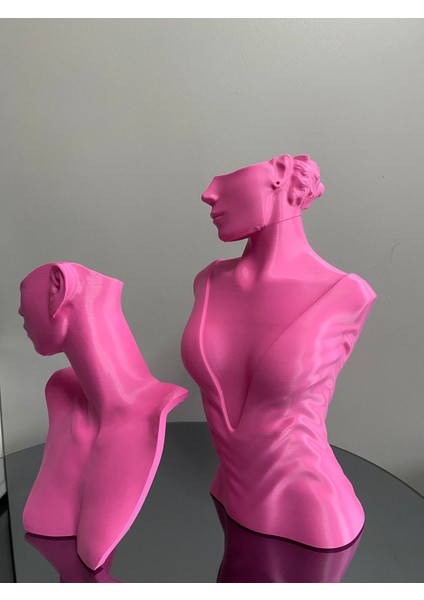 Pembe Renk Dekoratif Takı Mankeni 2'li Set Takı Teşhir Standı 30 ve 21 cm Takı Organizer Küpe Kolye