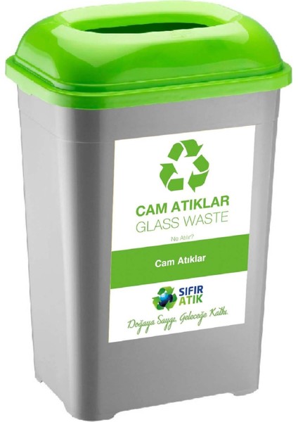 Geri Dönüşüm Kutusu Sıfır Atık Kutusu 50 Lt Cam Büyük Boy Plastik Etiketli Atık Toplama Kutusu