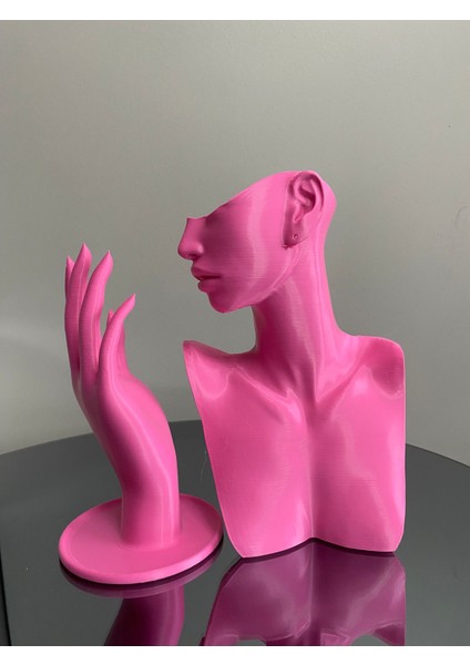 Pembe Renk Dekoratif Takı Mankeni ve El 2'li Set Takı Teşhir Standı 21 ve 18 cm Takı Organizeri Küpe fiyatları
