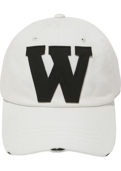 Vintage Beyaz Yırtık Tasarımlı W Harfli Ayarlanabilir Beyzbol Kep Şapka Who When Why Temalı Spor Şapka