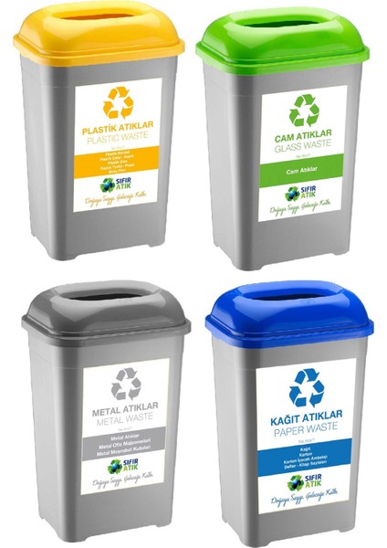 4 Adet * 50 Lt Plastik Cam Metal Kağıt Için Plastik Sıfır Atık Kutusu Geri Dönüşüm Kutusu Toplama büyük boy