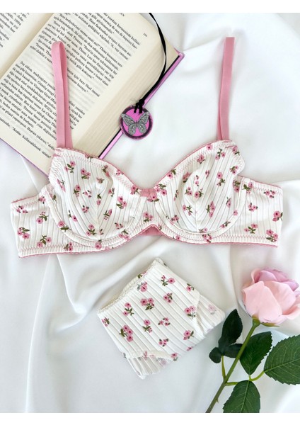 Cotton Çiçek Desenli Balenli Kapsız Iç Çamaşırı Takımı modelleri