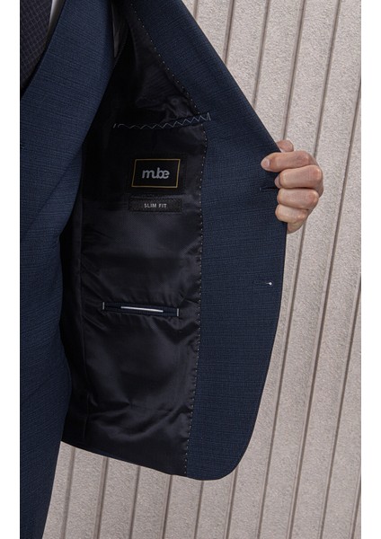 Erkek Likralı Slim Fit Sivri Yaka Yelekli Takım Elbise