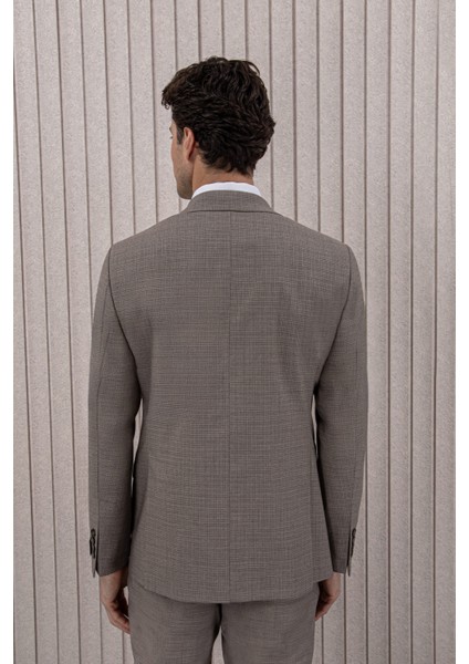 Erkek Likralı Slim Fit Sivri Yaka Yelekli Takım Elbise