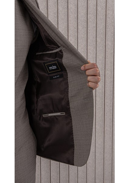 Erkek Likralı Slim Fit Sivri Yaka Yelekli Takım Elbise