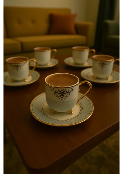 12 Parça Lüks ve Zarif Porselen Kahve Fincan Takımı ☕✨
