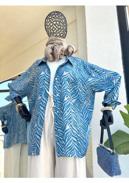 Desenli Gömlek Mavi