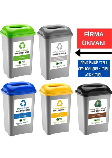 Firma Ismi Yazılı Firmalara Özel Sıfır Atık Kutusu Geri Dönüşüm Kutusu 50 Lt * 5 Adet Büyük Boy