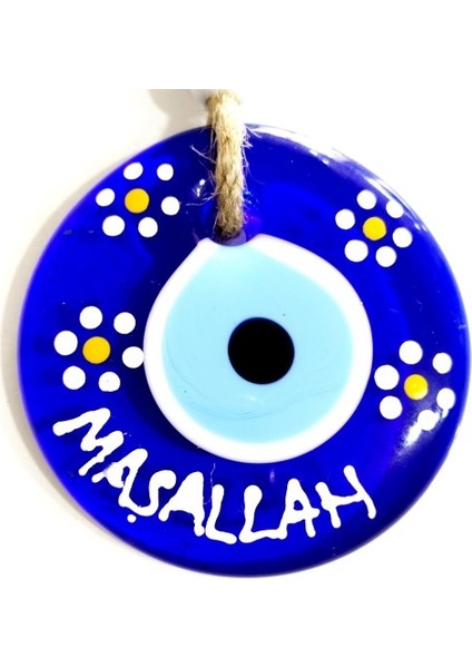 Maşallah Yazılı Papatya Desenli Nazar Boncuklu El Boyaması Duvar Süsü