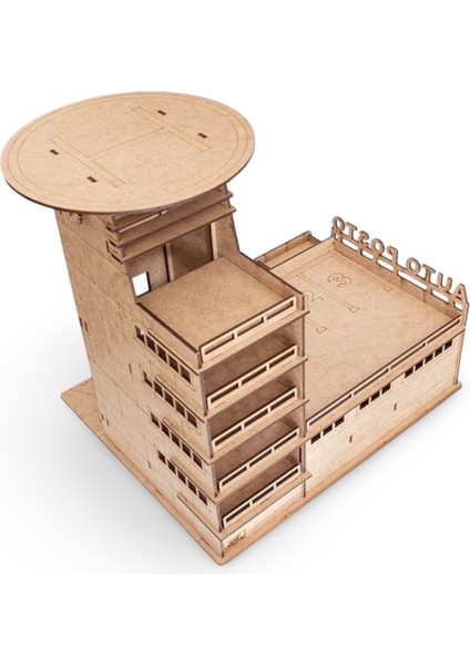 Ahşap Benzinlik ve Otopark Maketi - 67 Parça 3D Puzzle Katlı Otopark Seti