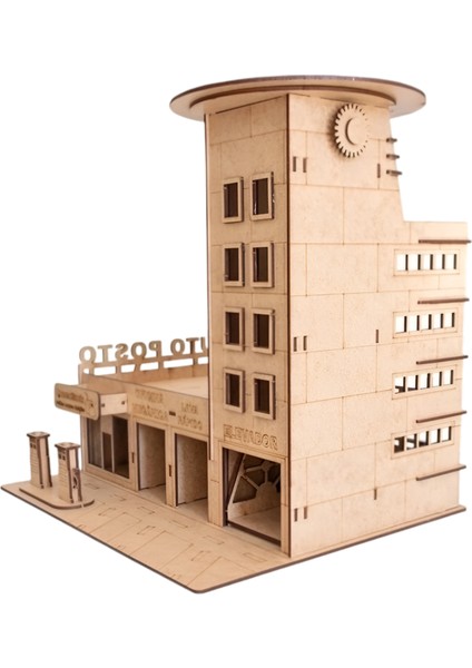 Ahşap Benzinlik ve Otopark Maketi - 67 Parça 3D Puzzle Katlı Otopark Seti