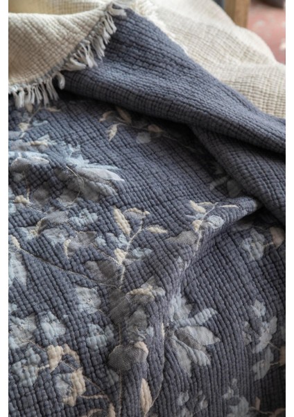 Marbella Indigo Çift Kişilik Pike/yatak Örtüsü Set