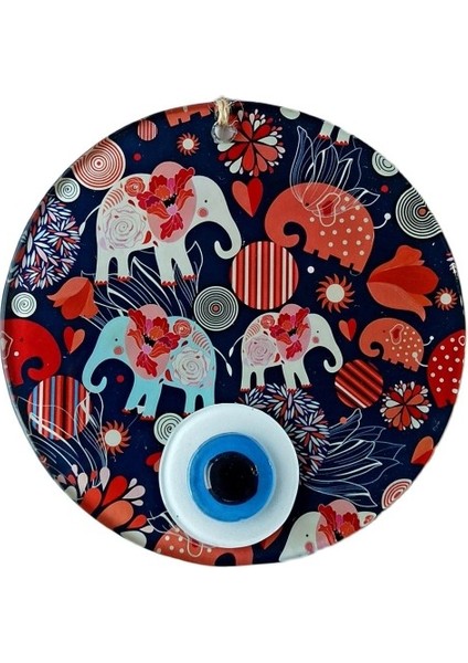 Nazar Boncuklu Fil Desenli Duvar Süsü Füzyon Cam Filli Duvar Dekoru fiyatları