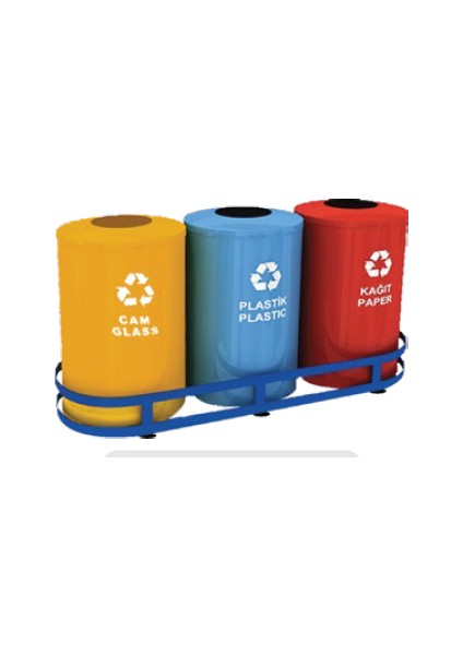 Geri Dönüşüm 3’lü Yuvarlak Çöp Kovası Renkli