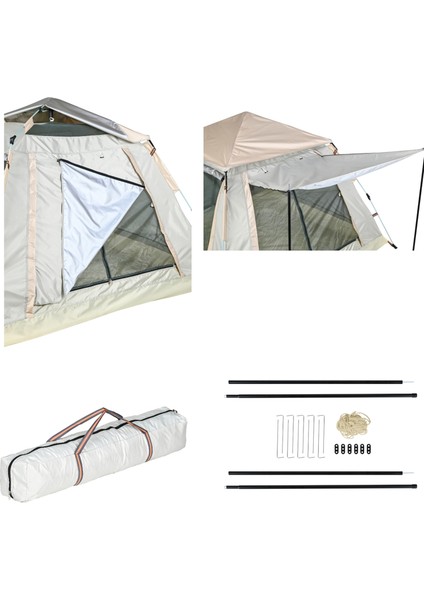 Tam Otomatik 4 Kişilik Tenteli Kamp Çadırı 210X210X135 cm (Krem) fırsatları