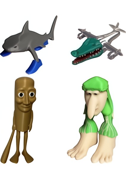 4'lü Set Brainrot Figür Tung Tung Sahur, Brr Brr Patapim, Tralalero Tralala, Bombardino Crocodilo