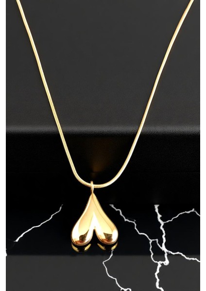 Kadın Çelik Yılan Zincirli Su Yolu Altın Kaplama Üç Boyutlu Stilize Kalp Figürlü Tasarım Model Kolye modelleri