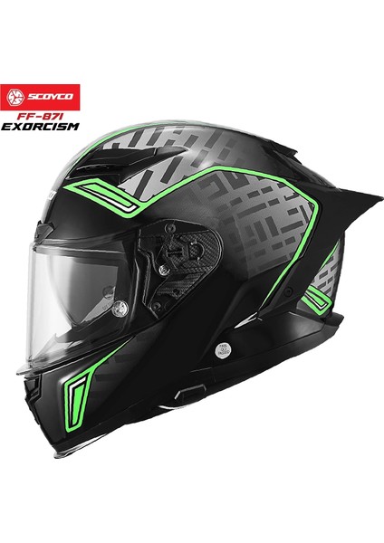 FF-871 Exorcısm Siyah-Yeşil Güneş Vizörlü Kapalı Kask