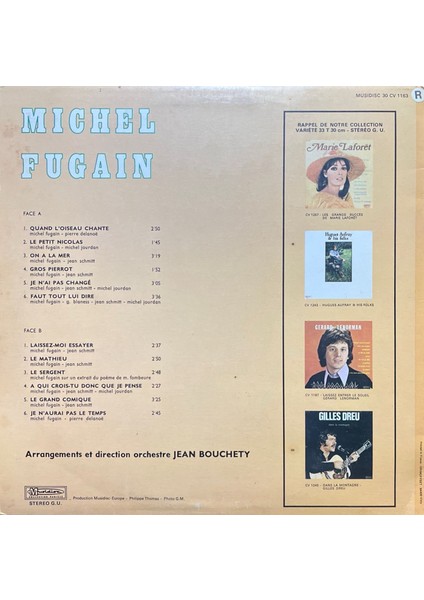 Michel Fugain Je N'aurai Pas Le Temps Lp Plak fiyatları