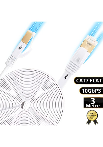 M112GM 3 Metre Cat7 Flat Kablo/10GBPS-600MHZ-ROHS Sertifikalı/Cat7 Ethernet Kablosu
