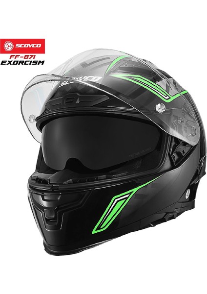 FF-871 Exorcısm Siyah-Yeşil Güneş Vizörlü Kapalı Kask modelleri