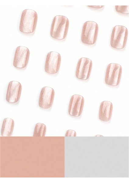 Nude Pembe Kedi Gözü Oval Kısa 24’lü Takma Tırnak Seti ve Zararsız Yapıştırıcı modelleri